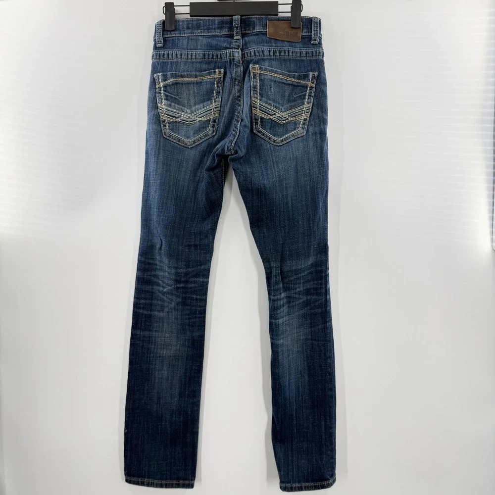 BKE Alec Straight Leg Jeans Mens 28R Dark Wash Denim Contrast Stitch Stretch